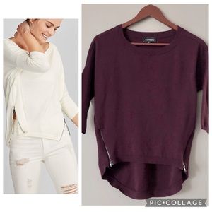Express purple hi lo side zipper sweater